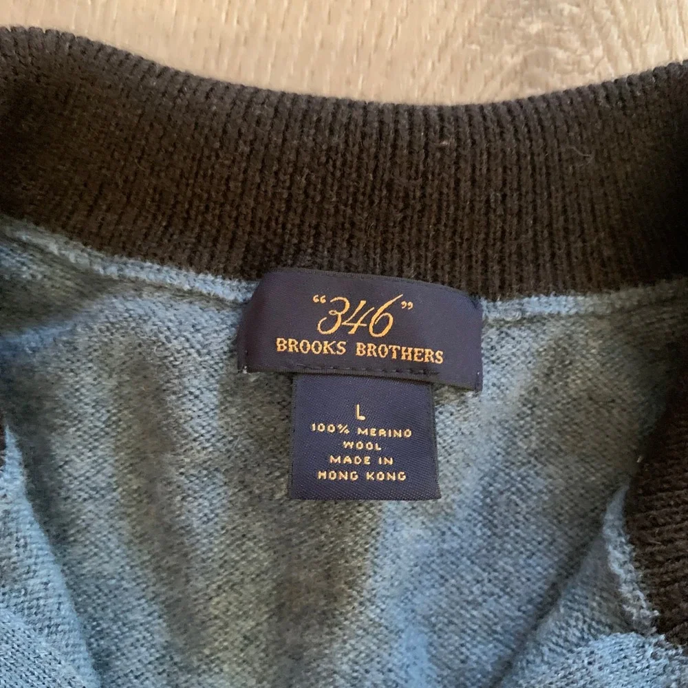 Brooks Brothers 346 Mens Large Merino Wool Argyle Quarter Zip Sweater Blue Brown